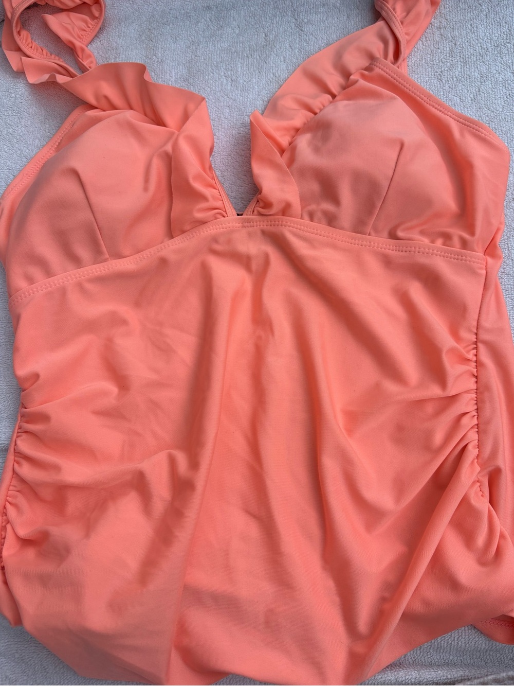 Active USA Coral Ruffle One-Piece Swim Suit